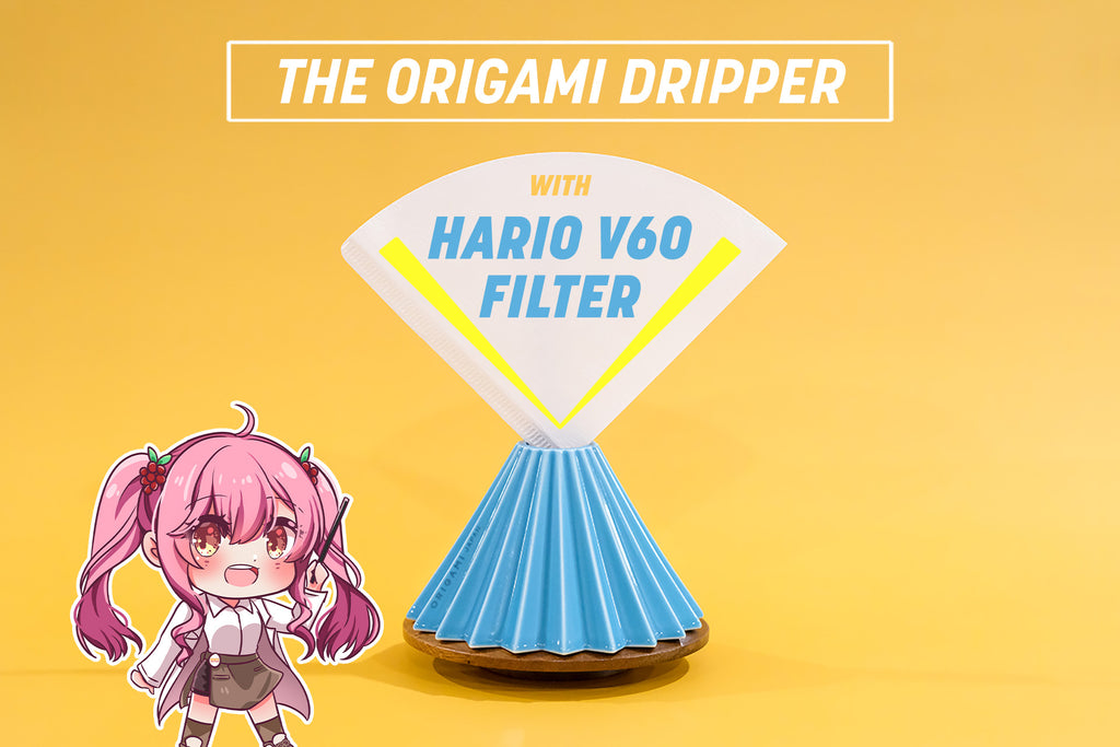 Origami Dripper positioned with the Hario V60 Filter paper sitting on top